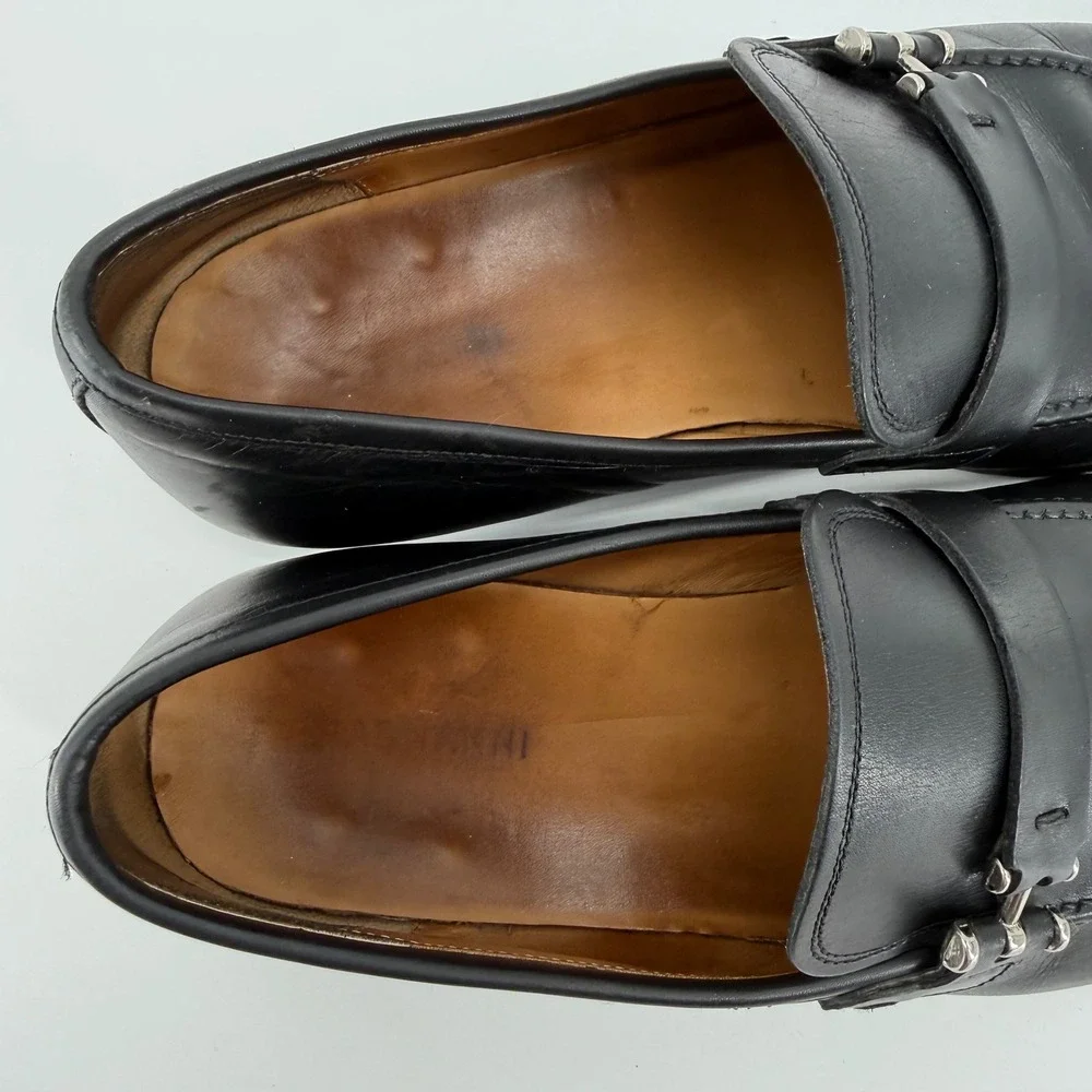 Magnanni Mens Black Leather Bit Loafers Made in Spain Size 8.5 M Apron Toe Dress
